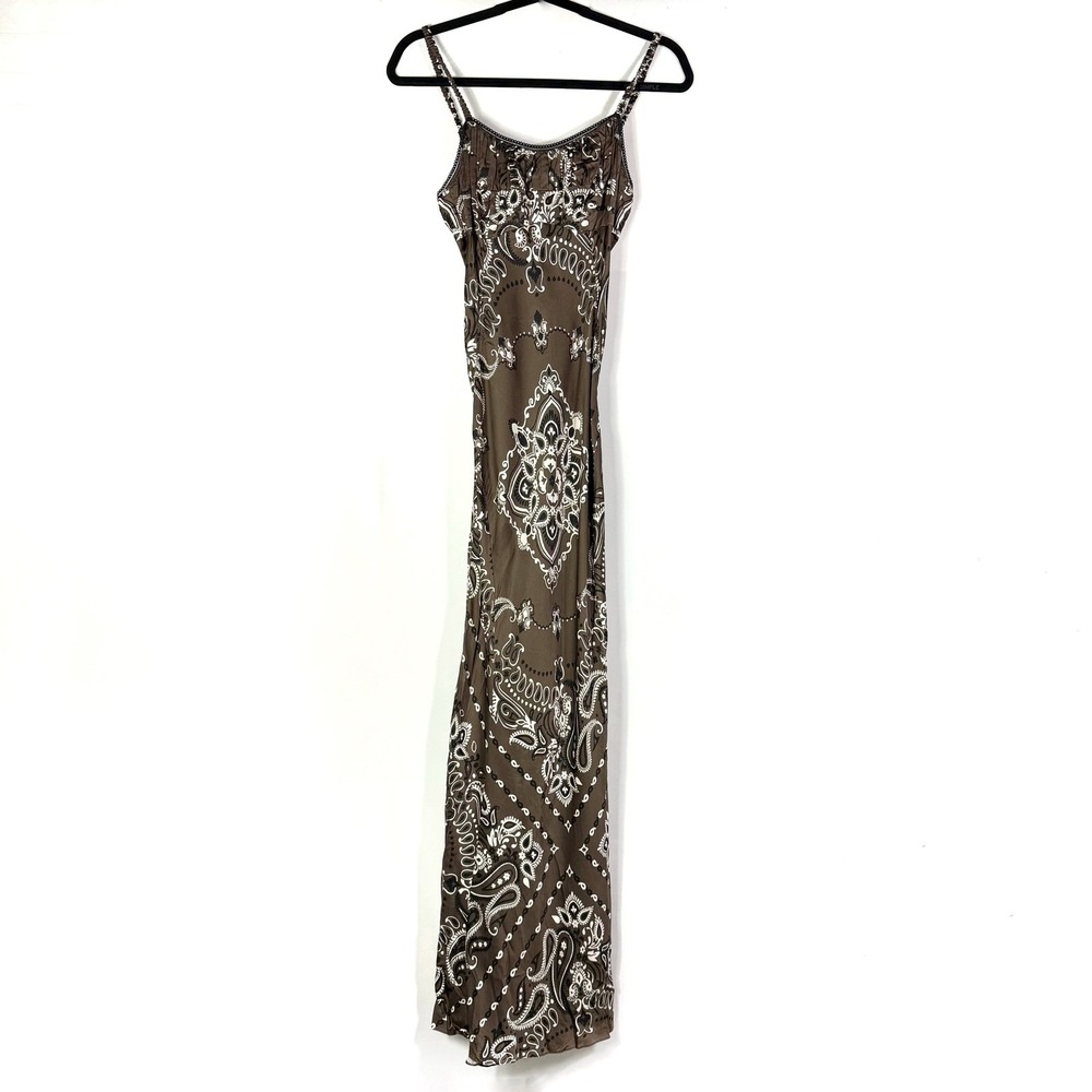 Sandro Bandana Print Dress Brown Paisley Lace Up Back Maxi Sz 42 Fr / 10 US - Picture 5 of 14